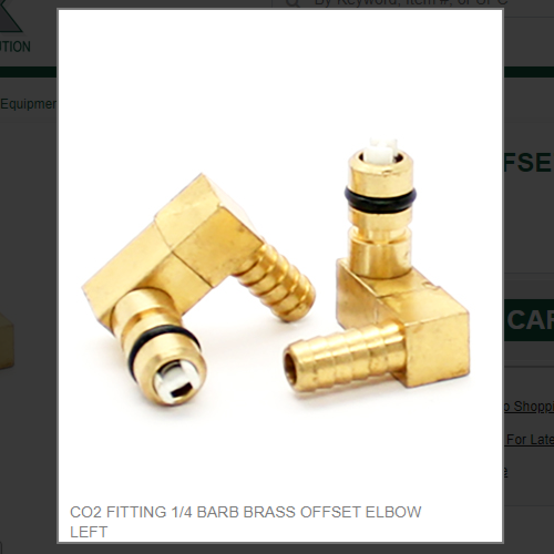 CO2 FITTING 1/4 BARB BRASS OFFSET ELBOW LEFT #1523-000