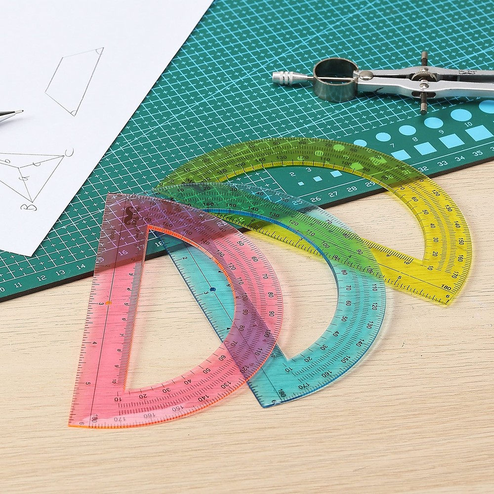 3 Pack 6 Inch Plastic Protractors 180 Degrees for Geometry Angle Measurement