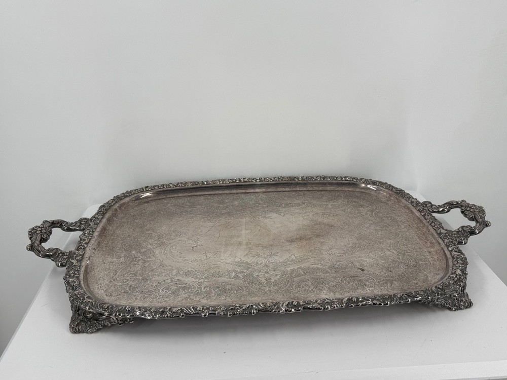 Vintage 27" Silver Plated International Silver Company Ornate Serving Tray-10 lb