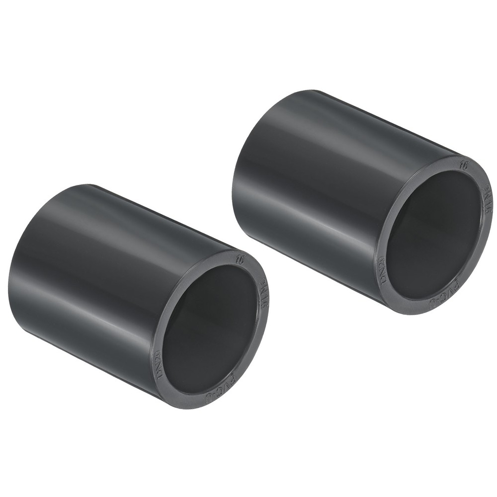 UPVC Pipe Fitting 25mm 0.98" Socket, 2pcs Straight Joint, Dark Grey