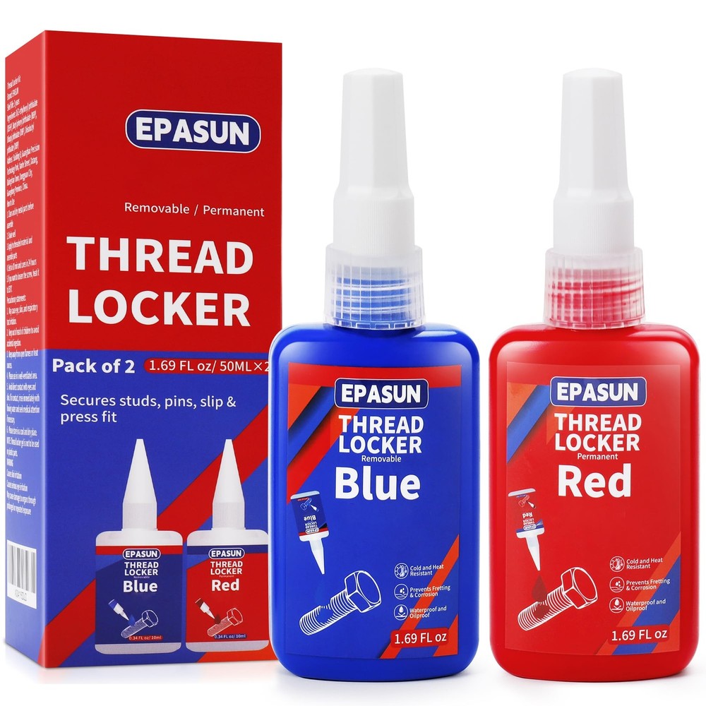 EPASUN Threadlocker Blue and Red, 50mlx2 Thread Lock Medium Red