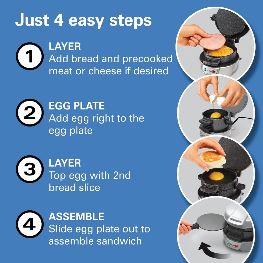 Breakfast Sandwich Maker with Egg Cooker Ring, Customize Ingredients, Perfect fo