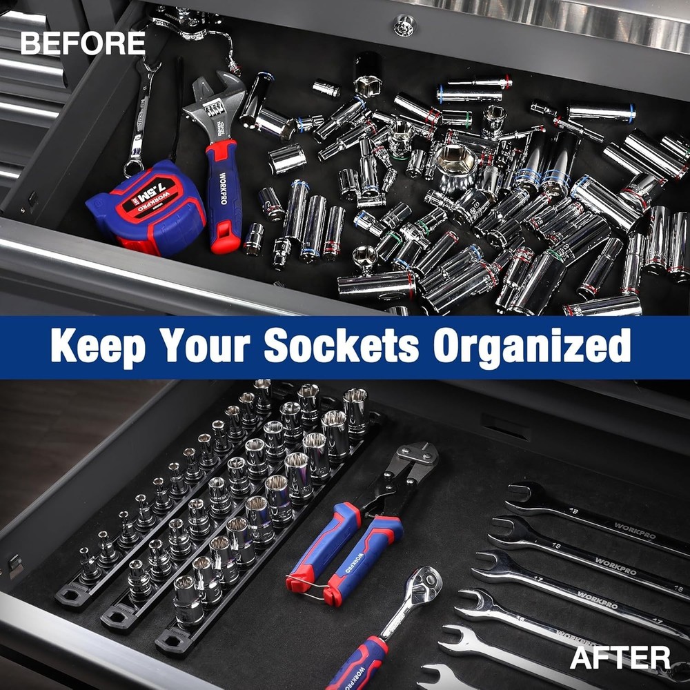 3/8-Inch Drive Magnetic Socket Organizer - Rotatable Clips for Efficient Storage