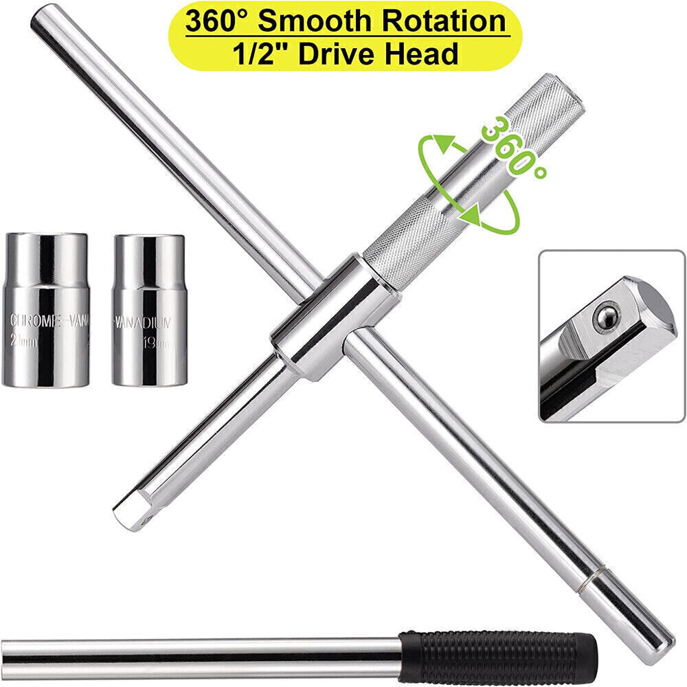New Universal 23" Extended Lug Wrench 4 Way Tire Iron Nut Wrench Set W/Socket US