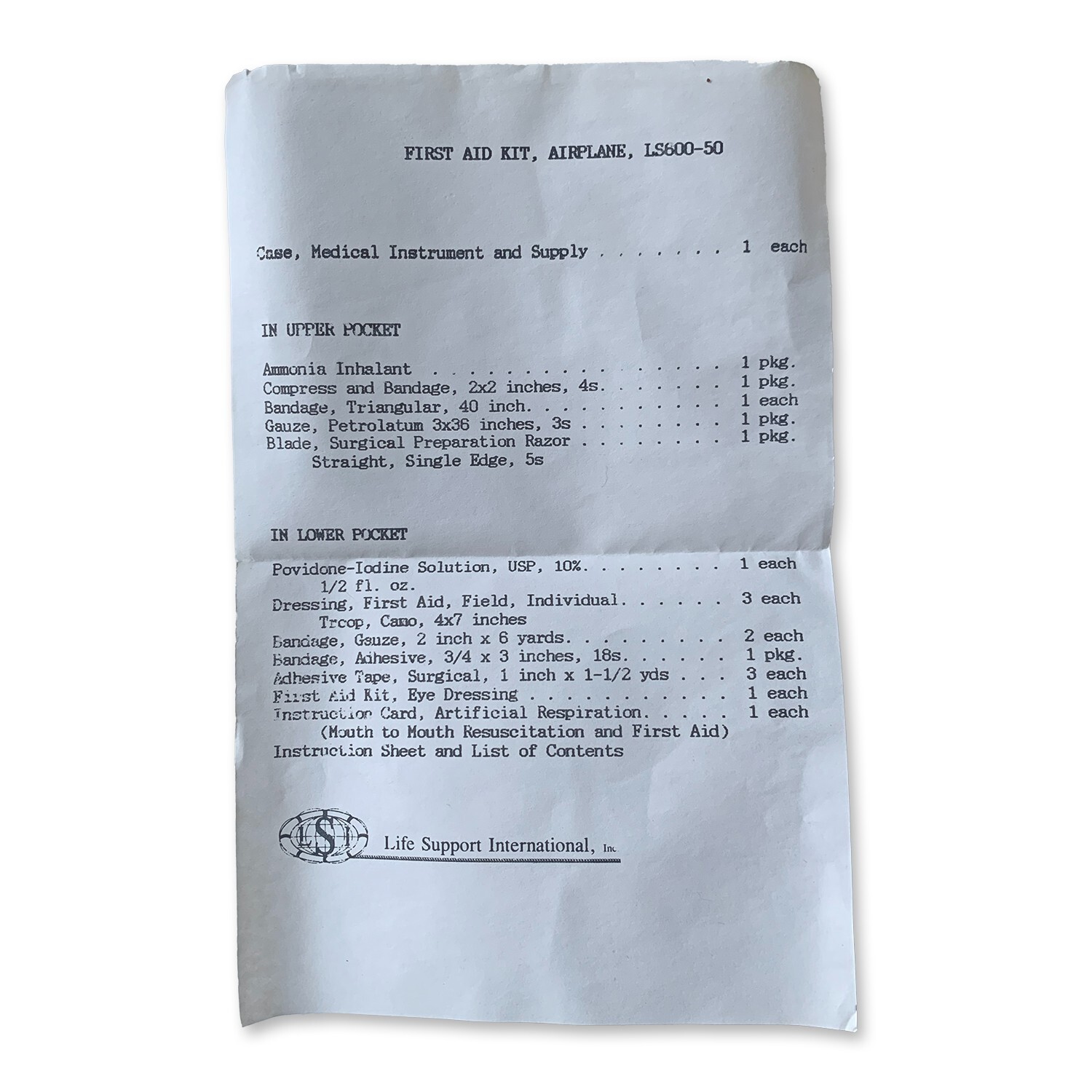 Vintage US Military Aircraft First Aid Kit LS-600-50 with Original Contents