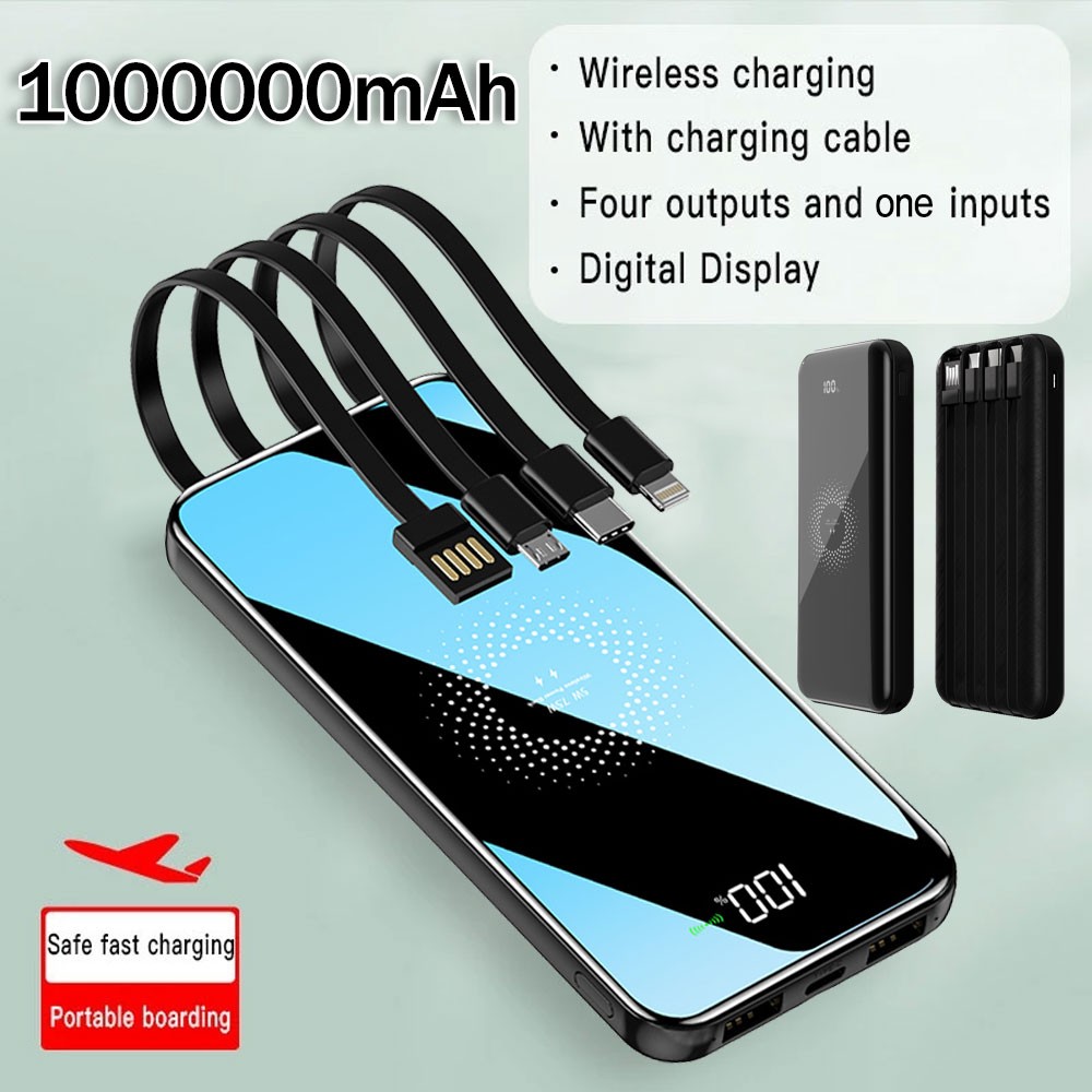 Wireless Power Bank Backup Fast Portable Charger External Battery 1000000mAh