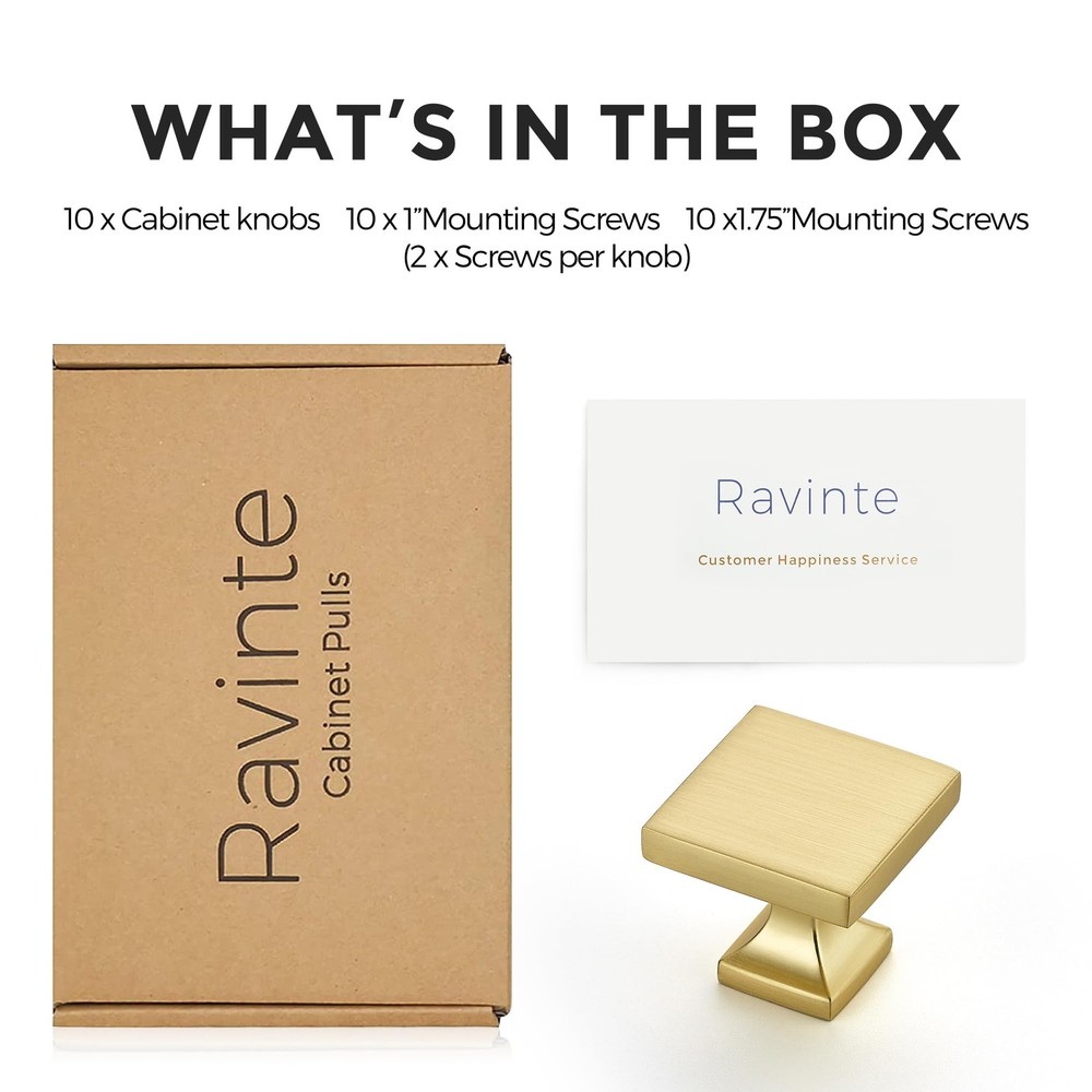 10 Pack Brushed Gold Square Cabinet Knobs Drawer Pulls Kitchen Hardware