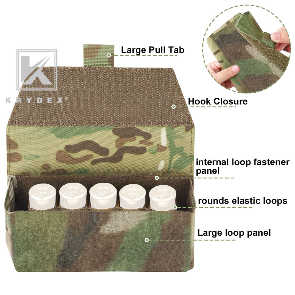 KRYDEX Tactical Shot Shell Ammo Pouch Removable Elastic Pack MOLLE / Belt Mount