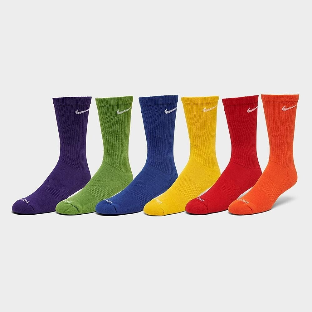 Nike Everyday Plus Cushioned Crew Socks 6 Pk SX6897-903 Rainbow  L 8-12M 10-13W