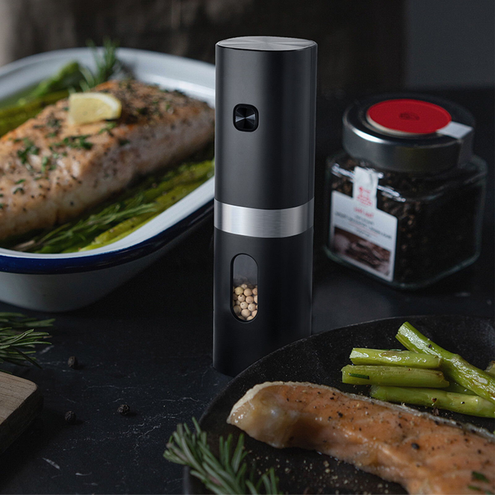 Electric Salt and Pepper Grinder Set with Rechargeable Base Mill-Adjustable