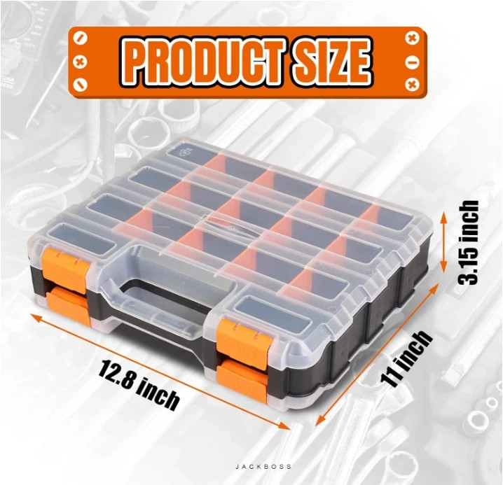 Tool Box with Transparent Lid, Double Side 34-Compartments Organizer Box, 2 Pack