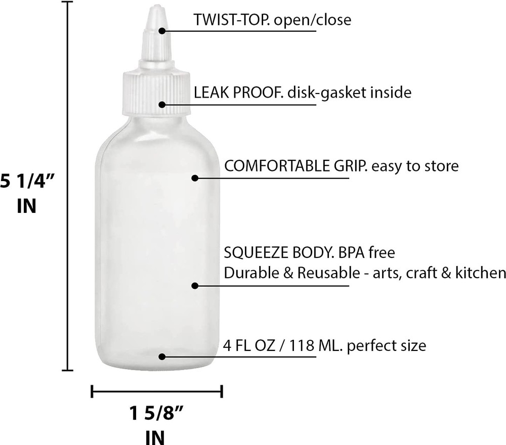 Twist Top Applicator Bottles, Squeeze 4 OZ Empty Plastic Bottles, Refillable,...