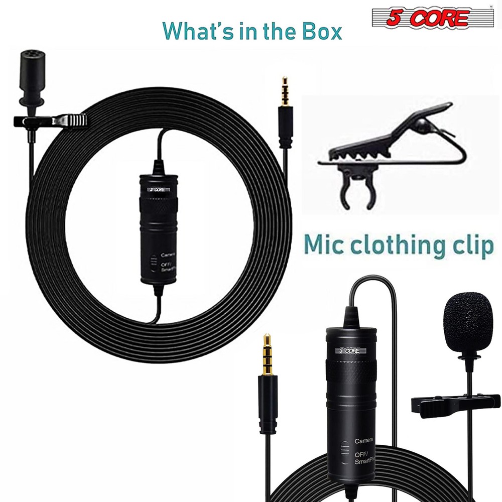 5Core Lavalier Microphone Clip On Mic Professional Grade Lav Lapel Microfono