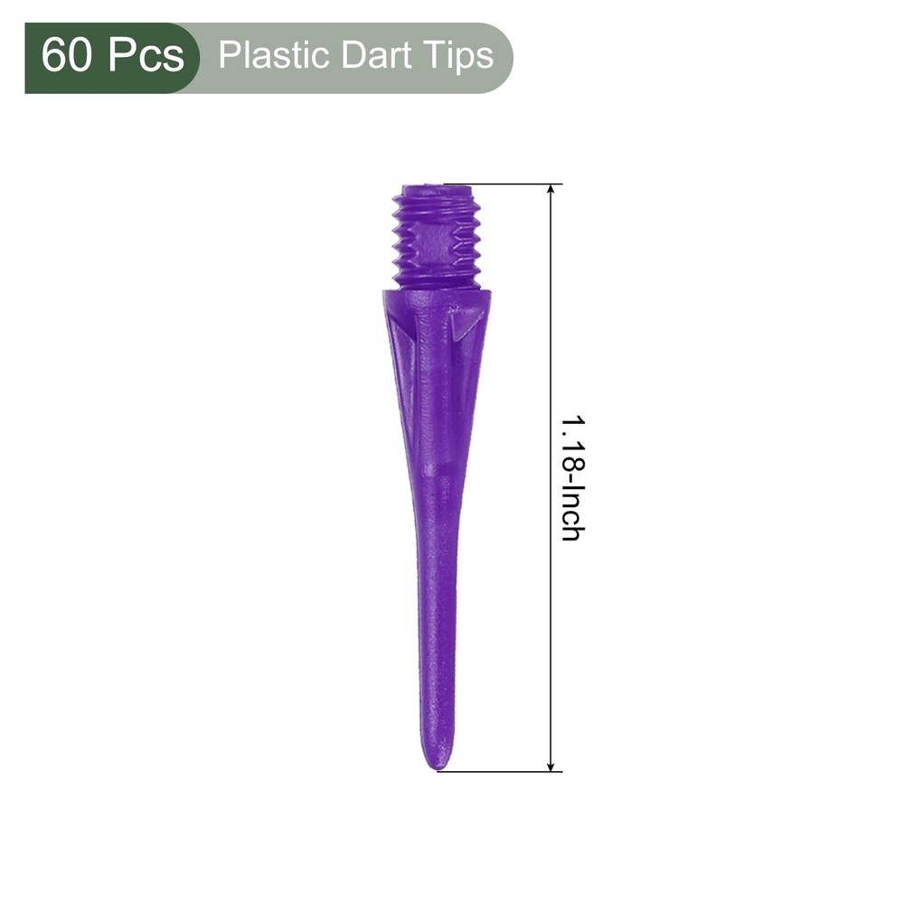 60Pcs Plastic Dart Tips,Game 2BA Thread Soft Darts Tips Purple