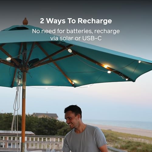 Solar String Rechargeable, Solar String Lights for Camping, 18-Foot Warm White