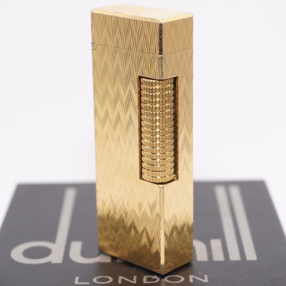 Dunhill Rollagas Lighter Gold CHEVRON Pattern-Ultrasonically cleaned_Working