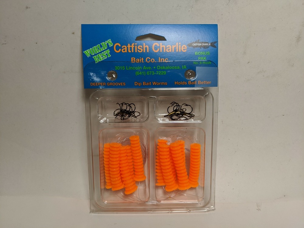 Catfish Charlie Dip Bait Soft Plastic Worms   (12 Per Pack)  DBH-12