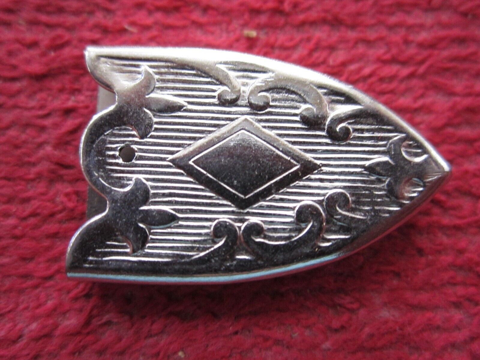 3 VINTAGE LEATHER or CLOTH BELT END TIPS, EMBOSSED, 3/4" ,NICKEL PLATED, NOS