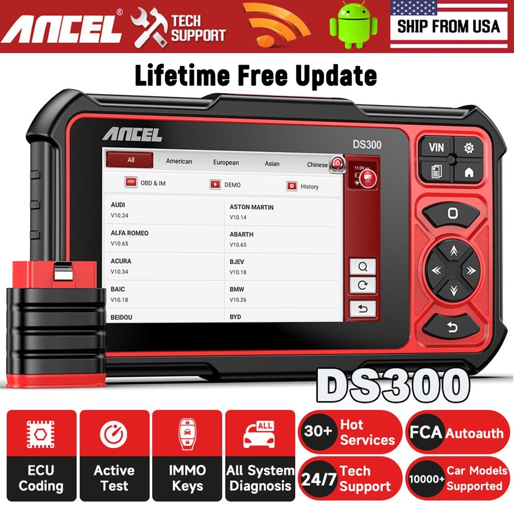 ANCEL DS300 Full System OBD2 Scanner Bi-directional Diagnostic Tool Key Coding