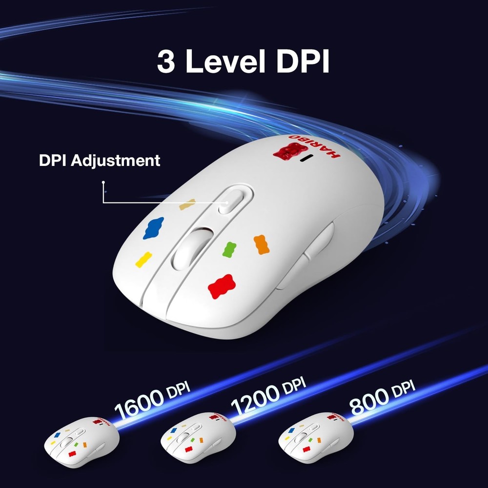 DCHK Haribo Wireless Mouse, Bluetooth 3.0/5.0 & 2.4GHz, Adjustable DPI, Multi...