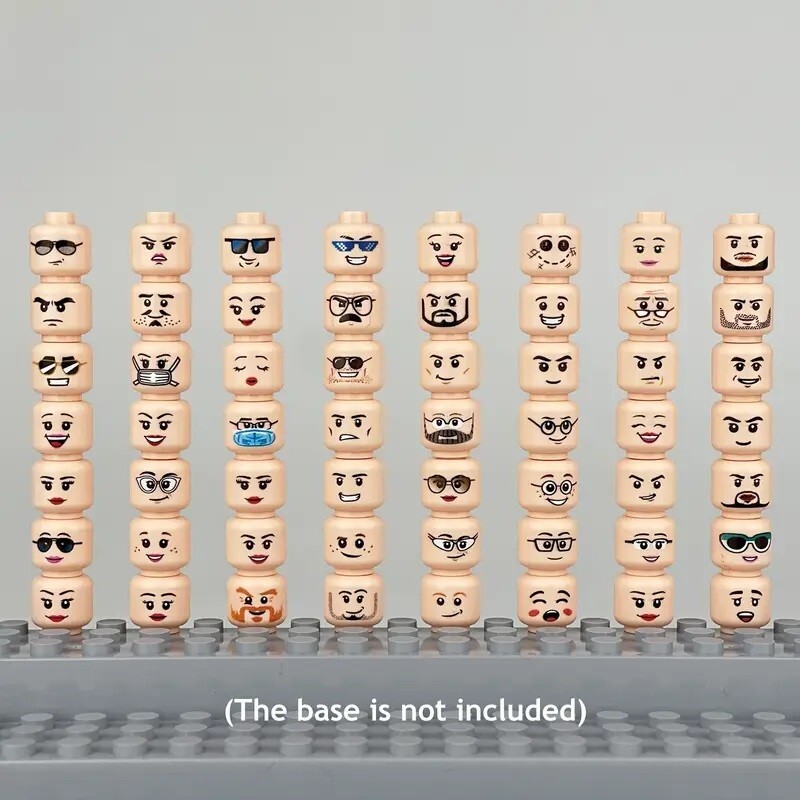 Minifigure Bulk Lot Of 56 Flesh Heads Male Female Facial Expressions Set