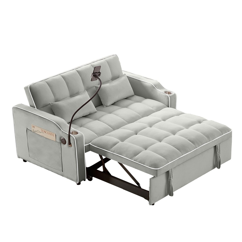 Versatile Foldable Double Seat Recliner,Comfortable Velvet Pull-Out Sleeper Sofa