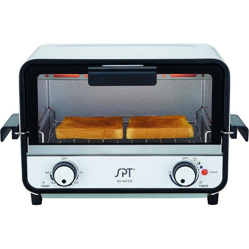 Electric Toaster Oven Adjustable Timer 480F Large Window Reversible Rack 800W