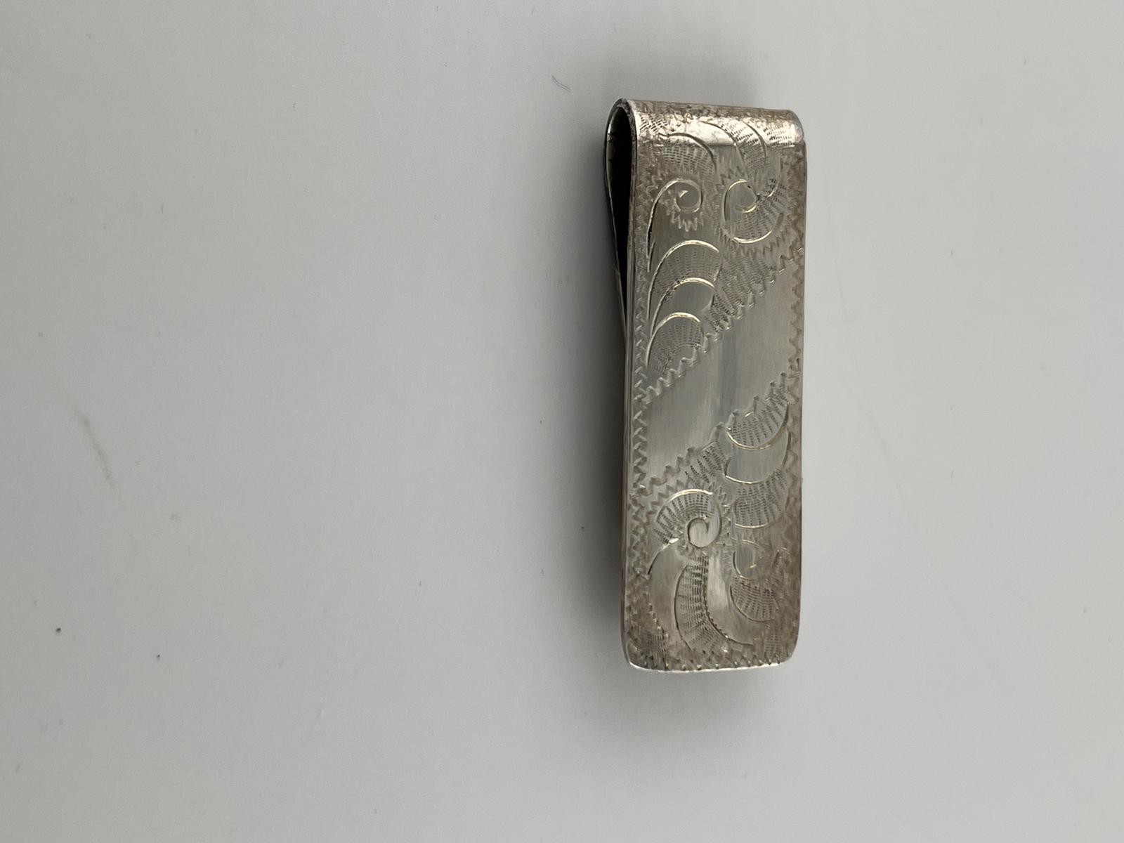 925-Vintage Sterling Silver Engraved Money Clip 2in Classic Elegant Accessory
