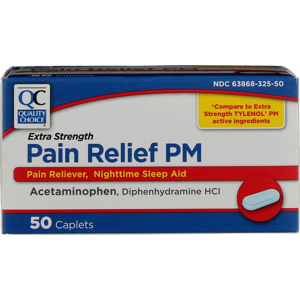 2 Pack Quality Choice Extra Strength PM Acetaminophen Caplets, 500 mg, 50 Ct