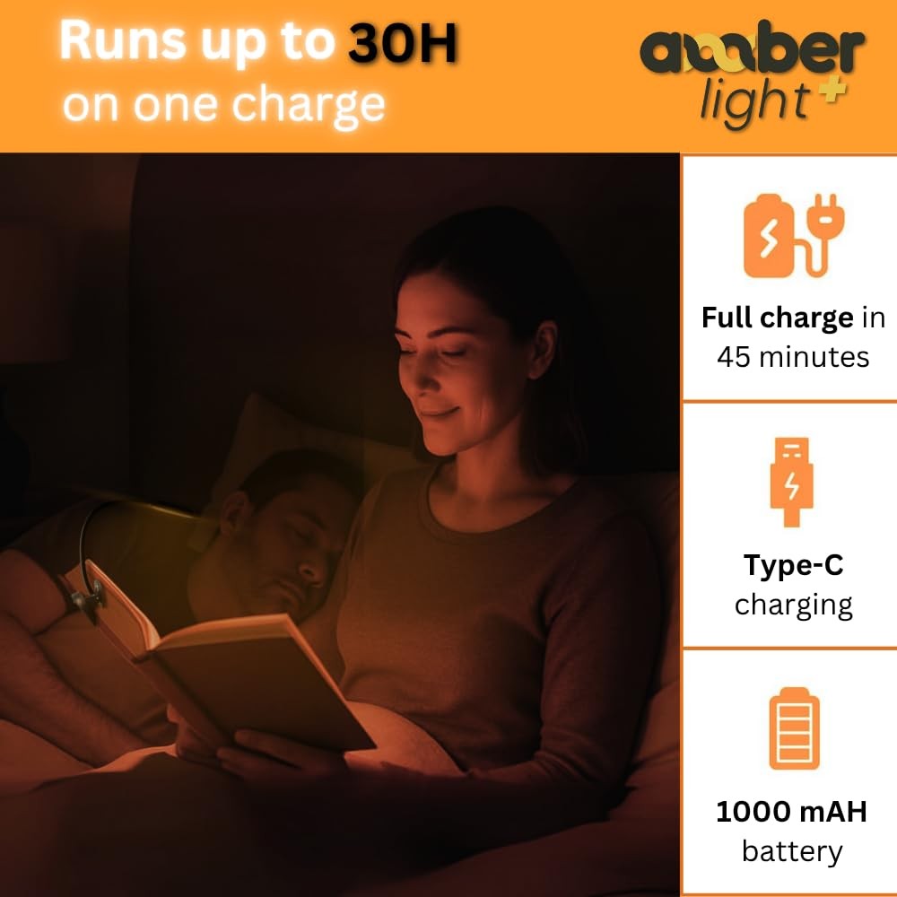 Amber Light + Giftable Amber Book Light - Blue Light Blocking - Night Reading...