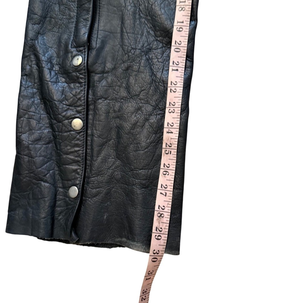 Black Leather Motorcycle Chaps With Adjustable Waist & Snap Closure
