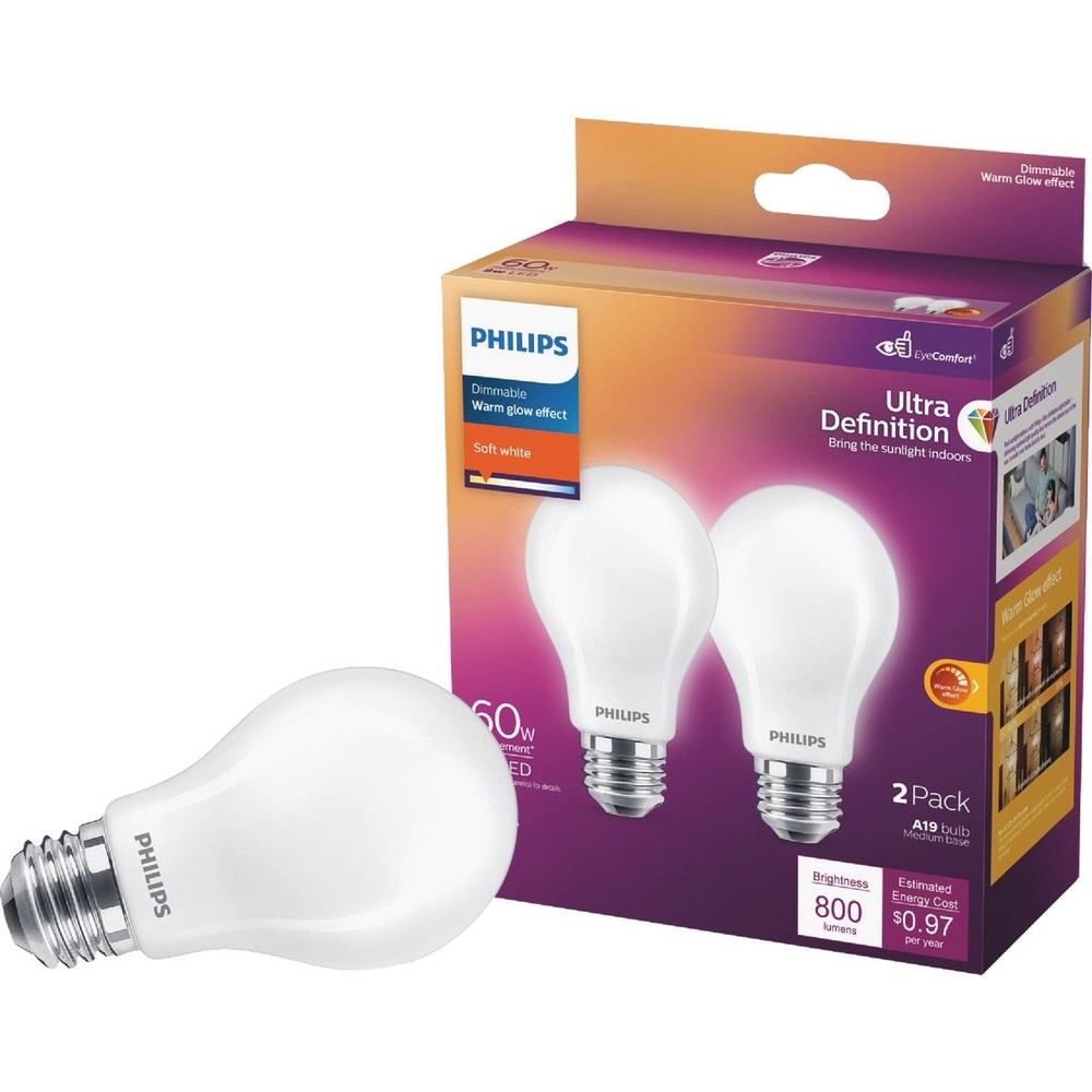 Philips Ultra Definition Warm Glow 60W Equivalent Soft White A19 Medium LED
