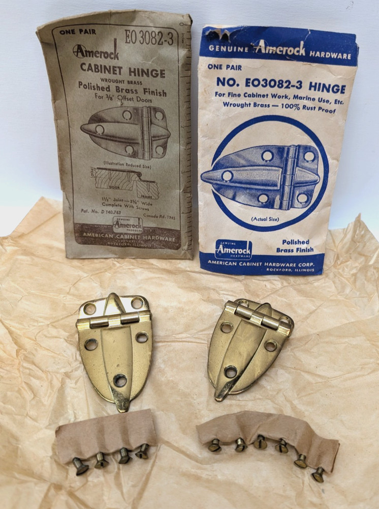 Amerock #E03082 -3 Wrought Solid Brass Cabinet Door Hinges 3/8 Offset Marine Use