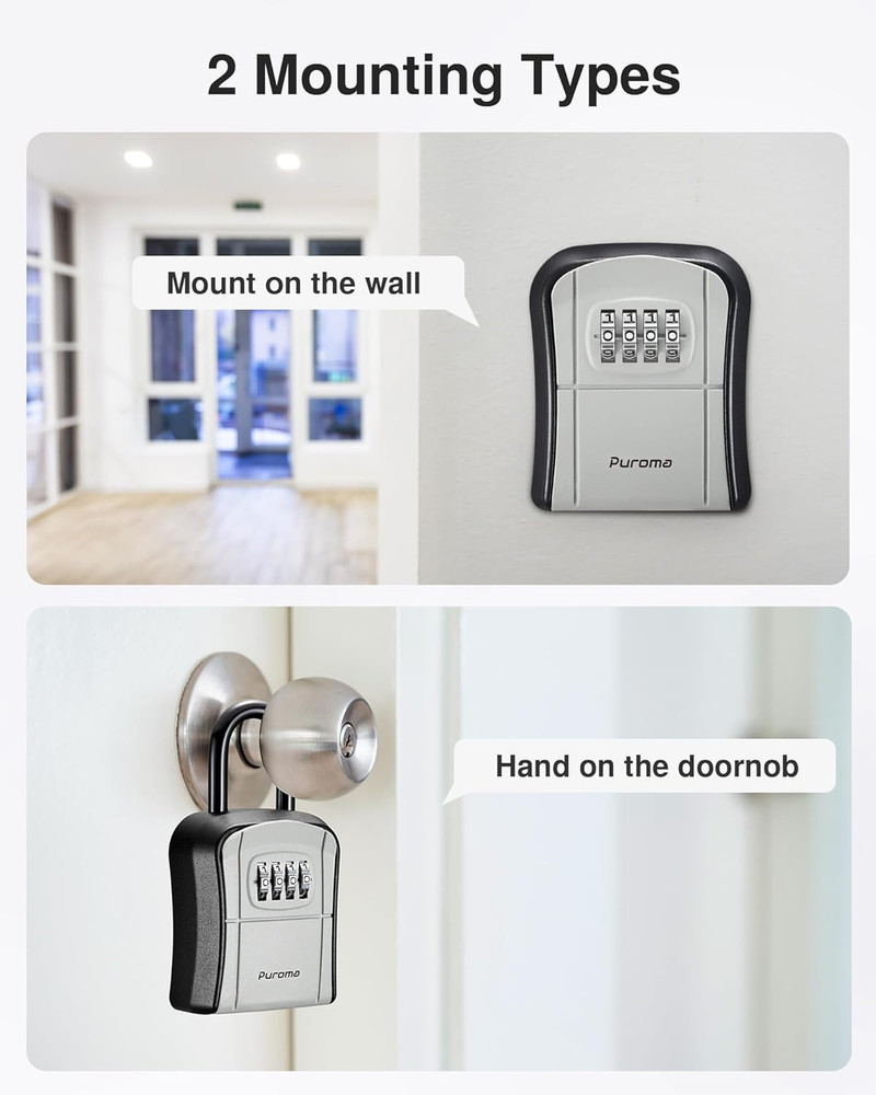 Portable Key Lock Box Wall Mounted Resettable Code for House Keys Gray