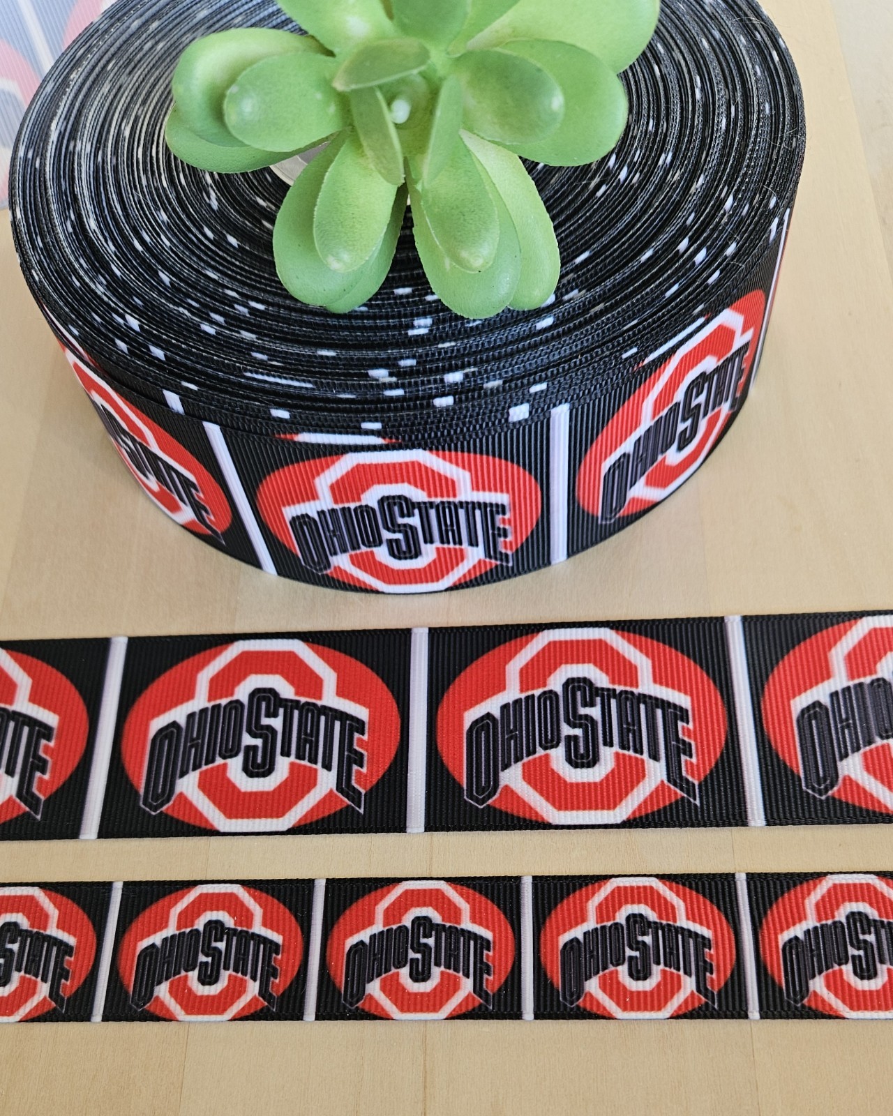 5/8, 7/8 & 1.5" (1 YD) Ohio State Buckeyes Grosgrain Ribbon Collegiate Logo
