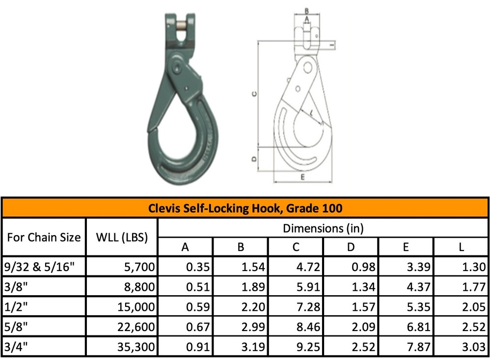 Cartec 5/8" Self Locking Clevis Hook - Grade 100