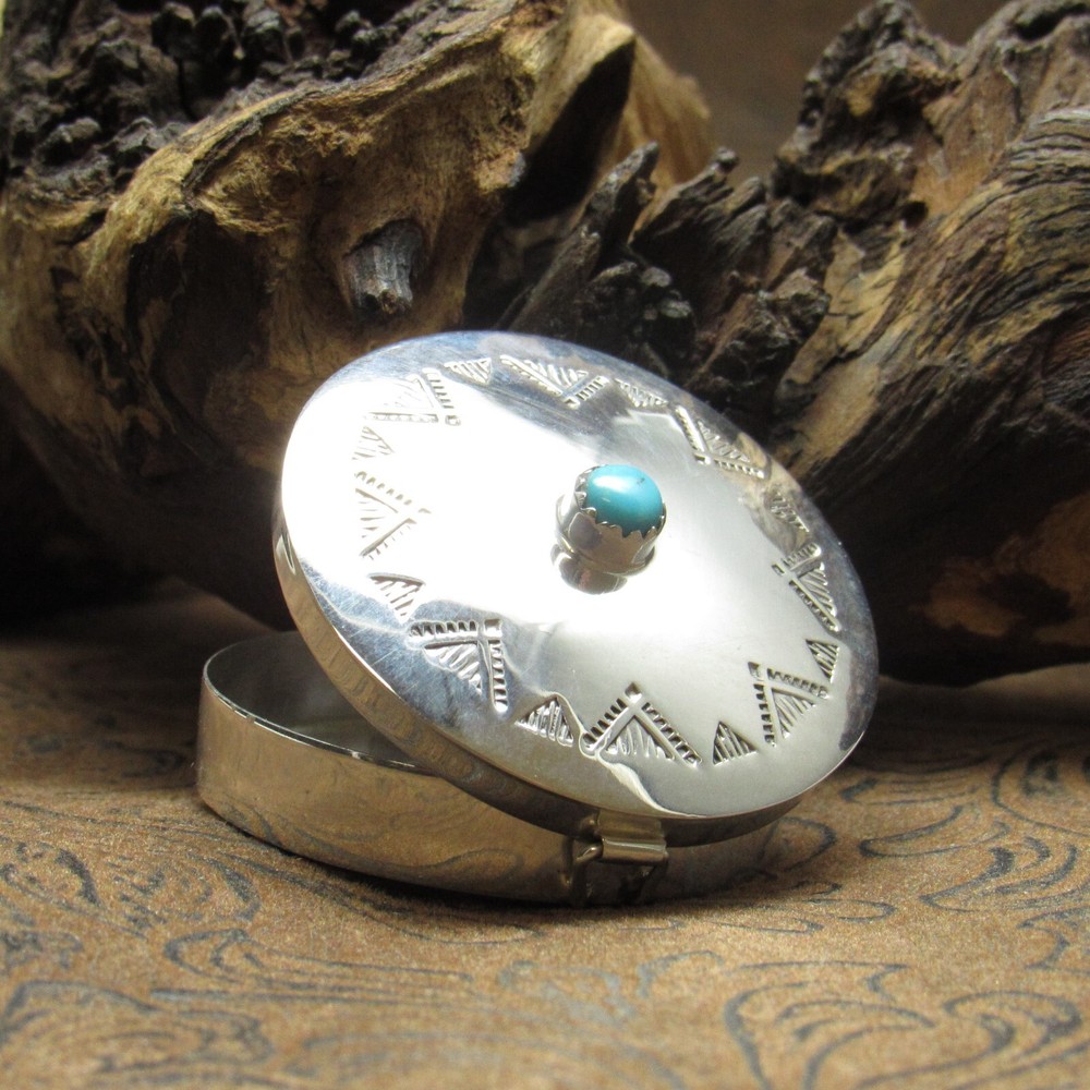 Small Sterling Silver Turquoise Pill Container+