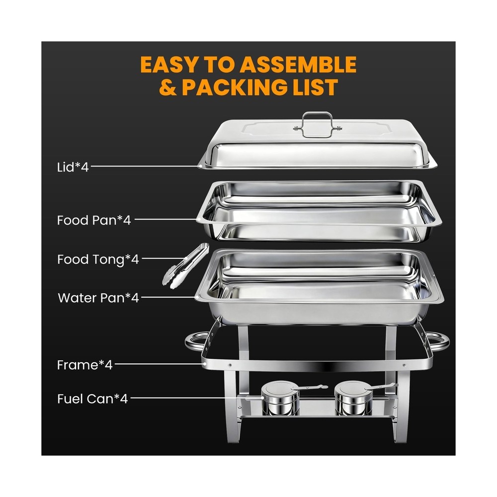 4 Pack Chafing Dishes for Buffet 9QT, Chafing Dish Buffet Set Rectangular wit...