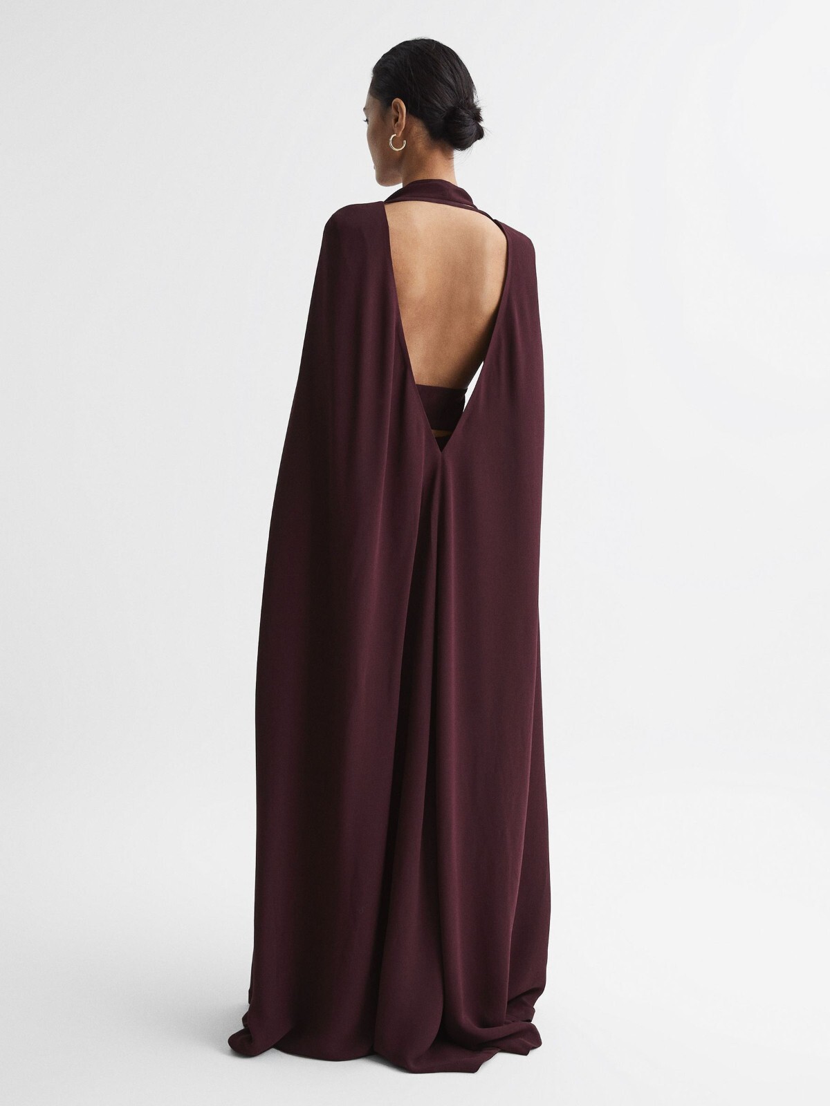 REISS Grace Maxi Dress with Detachable Cape in Burgundy