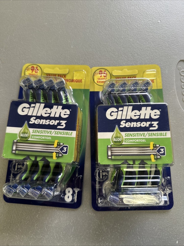 (2) Gillette Sensor 3 Sensitive Aloe Disposable Razors (8 Razors Each)