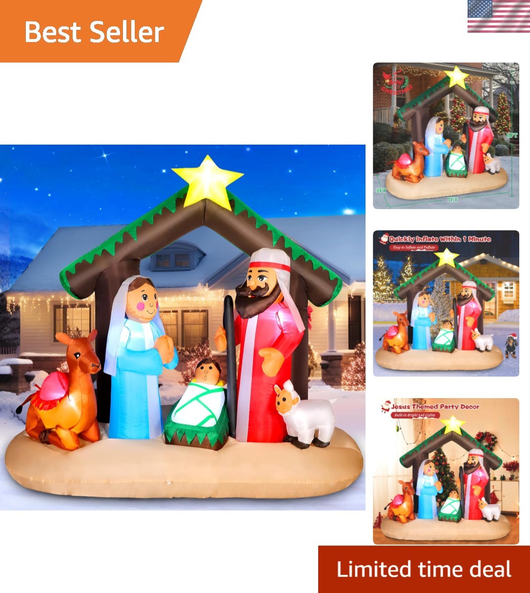 Waterproof 7FT Inflatable Nativity Set – Stable & Eye-Catching Christmas Display