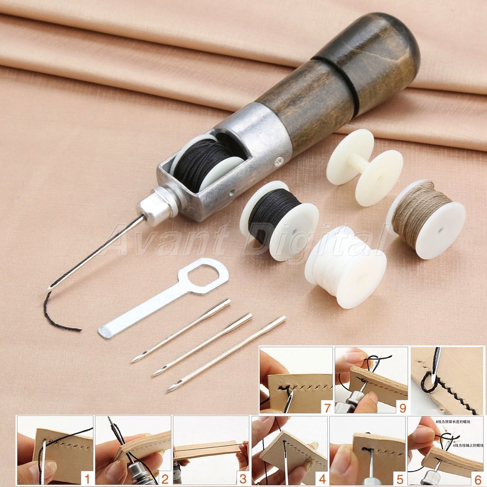 Leather Craft DIY Tool Automatic Lock Stitching Sewing Awl Needle Thread Bobbin