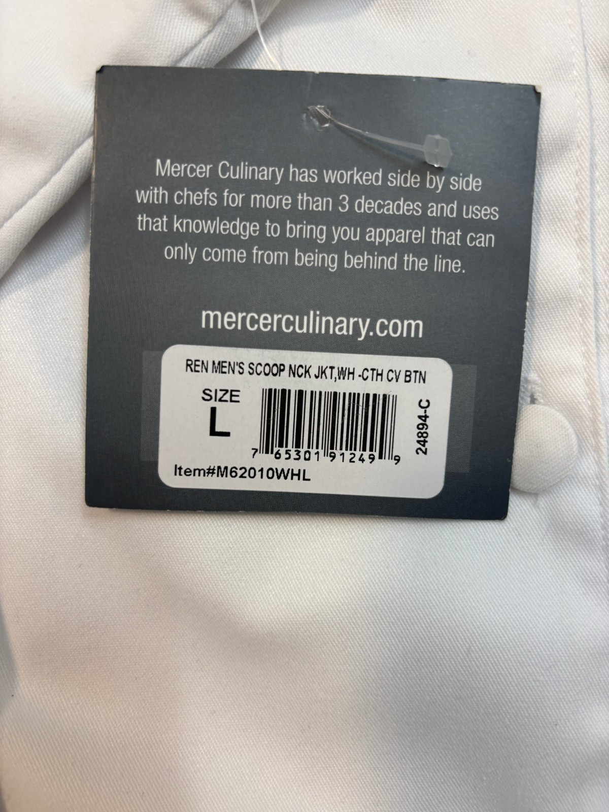 Mercer Culinary M62010WHL Renaissance Men's White Long Sleeve Chef Jacket Large
