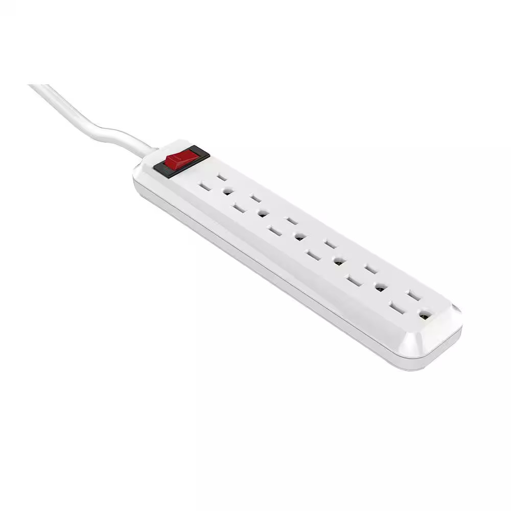 4 Ft. 6-Outlet Power Strip with 45 Degree Flat Angle Plug, White