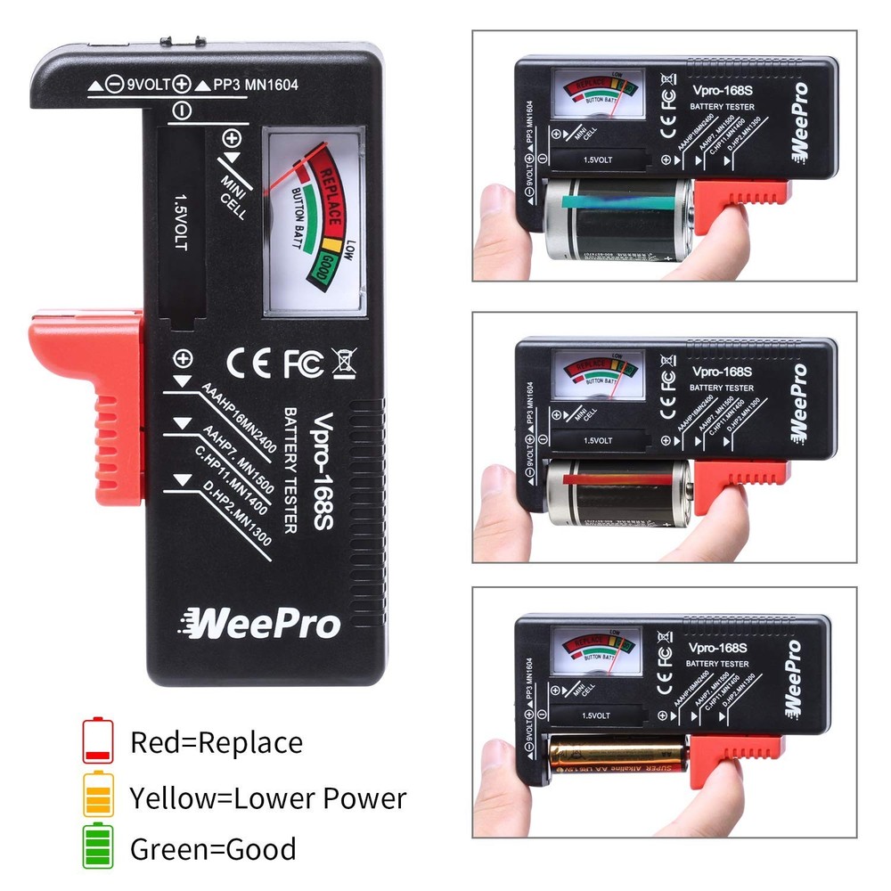Universal Battery Checker - Small Battery Tester for AAA, AA, C, D, 9V, 1.5V,...
