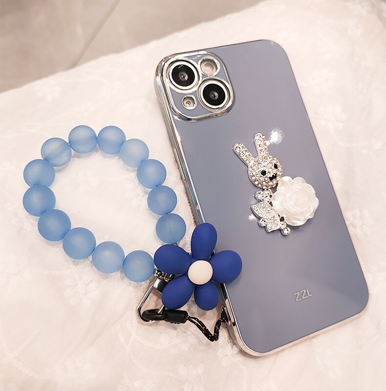 Blue Frosted Flower Phone Strap