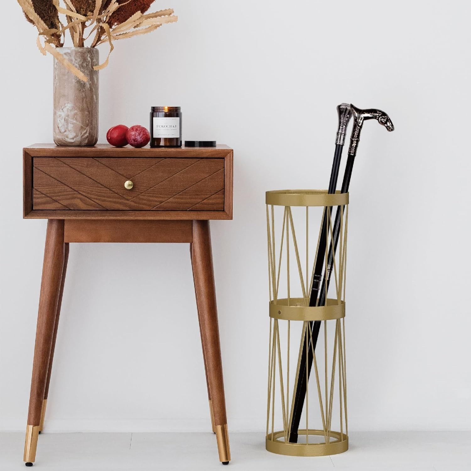 Rustic Modern Umbrella Stand in Gold, Includes Soakstone Water Absorption Tray