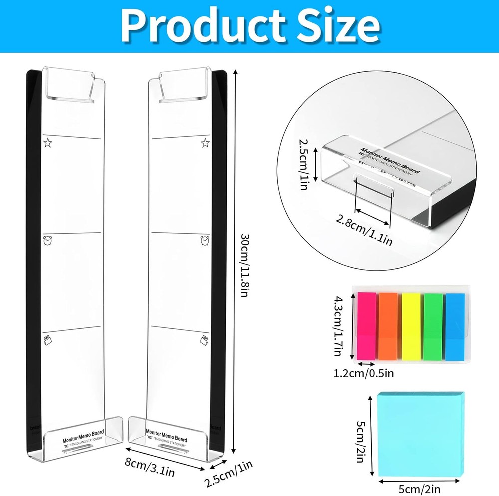 Monitor Memo Board, 2PCS Multifunction Sticky Board With Clip