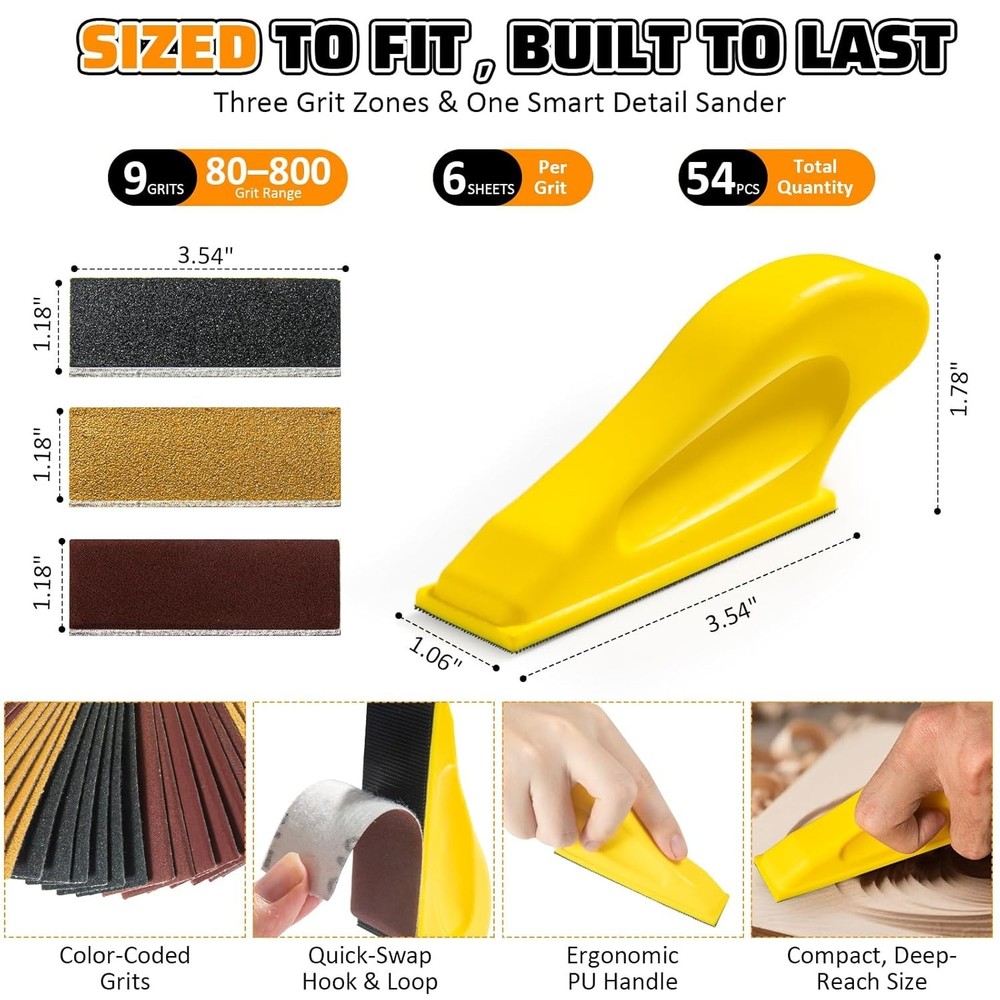 54PCS Micro Sander, Detail & Mini Sander Block – Precision Small Hand Sandin...