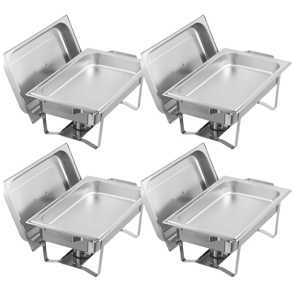 4PCS Stainless Steel Rectangular Chafing Dish Set Dish Buffet Trays 8QT Durable